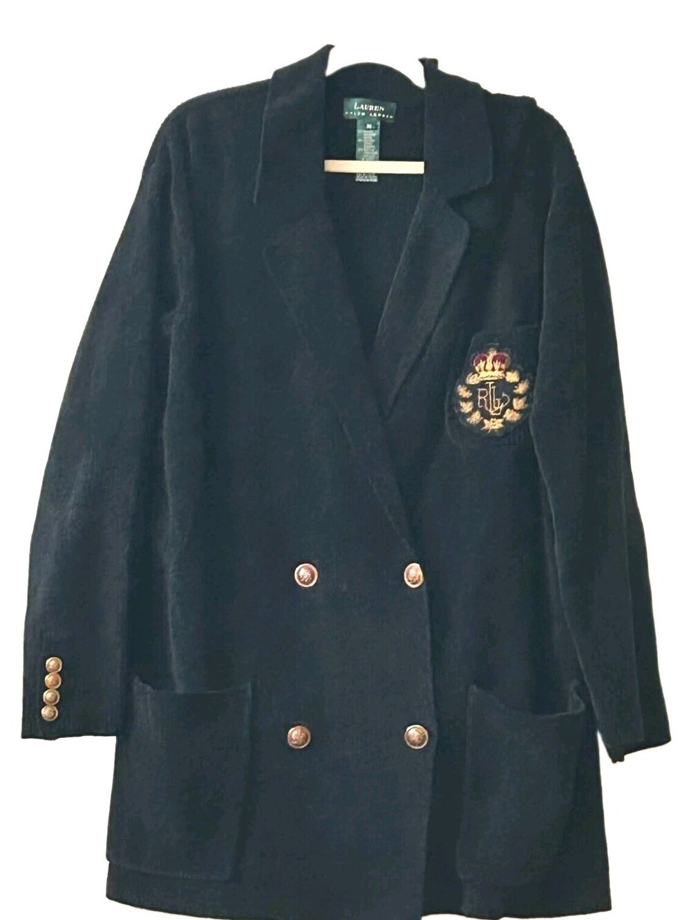 90s LAUREN Ralph Lauren Navy Blue Crest Blazer Jacket Double Breasted  Women's M